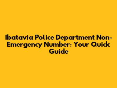 Ibatavia Police Department Non-Emergency Number: Your Quick Guide