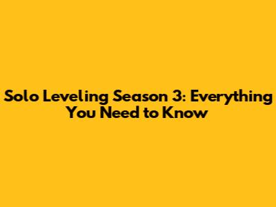 Solo Leveling Season 3: Everything You Need to Know
